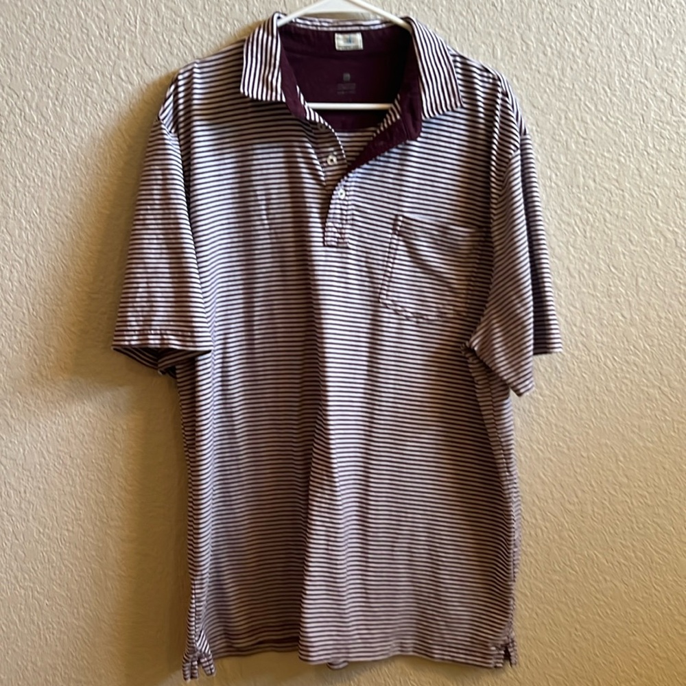 Johnnie O Burgundy & White Striped Golf Polo Shirt Size XXL Gently Used